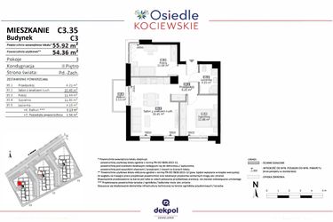 Rzut - Mieszkanie na sprzedaż 3 pokoje o powierzchni 54,36 m² - numer C3.35 w Osiedle Kociewskie etap III