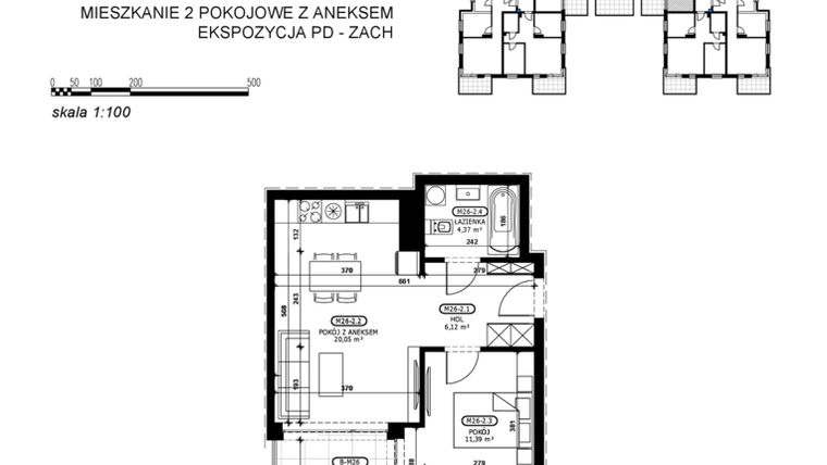 Rzut - Mieszkanie na sprzedaż 2 pokoje o powierzchni 41,93 m² - numer C2-M26 w Stacja Łódź V – etap C2