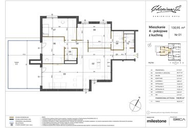 Rzut - Mieszkanie na sprzedaż 4 pokoje o powierzchni 130,95 m² - numer 1 w Kamienica Nova Chopina 22