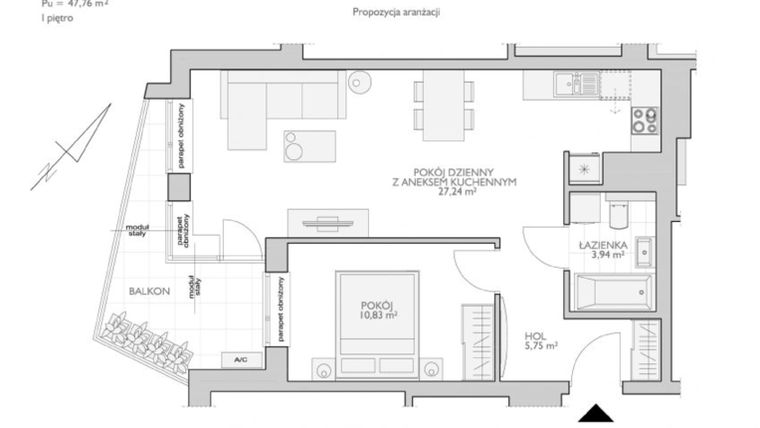 Rzut - Mieszkanie na sprzedaż 2 pokoje o powierzchni 49,14 m² - numer G/L/8/9 w Garnizon