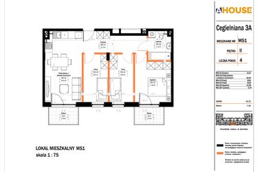 Rzut - Mieszkanie na sprzedaż 4 pokoje o powierzchni 61,72 m² - numer 51 w Osiedle StaLove etap II