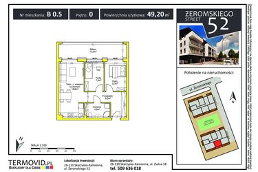 Rzut - Mieszkanie na sprzedaż 2 pokoje o powierzchni 49,2 m² - numer B 0.5 w Żeromskiego Street 52