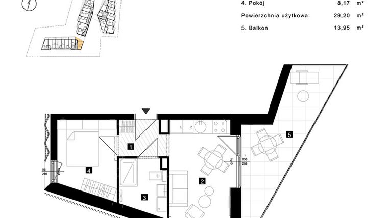 Rzut - Mieszkanie na sprzedaż 2 pokoje o powierzchni 29,2 m² - numer A.3.26 w Cisha Apartamenty Dziwnów