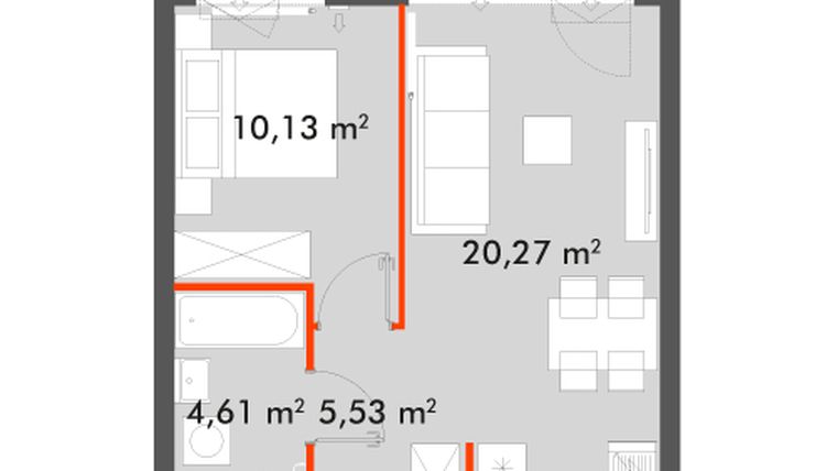 Rzut - Mieszkanie na sprzedaż 2 pokoje o powierzchni 40,54 m² - numer F1.C.02.09 w Splot Wola