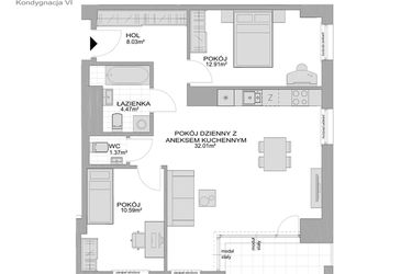 Rzut - Mieszkanie na sprzedaż 3 pokoje o powierzchni 71,63 m² - numer CP/R7/65 w Centralpark