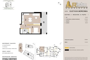 Rzut - Mieszkanie na sprzedaż 2 pokoje o powierzchni 40,98 m² - numer A3 w Krzesławickie Tarasy