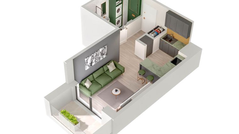Rzut - Mieszkanie na sprzedaż 1 pokój o powierzchni 26,68 m² - numer C.51.B w Quercus bud. C