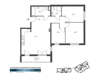 Rzut - Mieszkanie na sprzedaż 4 pokoje o powierzchni 83,64 m² - numer 1 w Wzgórze Krzemionki II