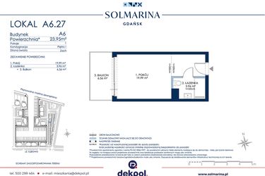 Rzut - Mieszkanie na sprzedaż 1 pokój o powierzchni 23,95 m² - numer A6.27 w Grano Hotel Solmarina