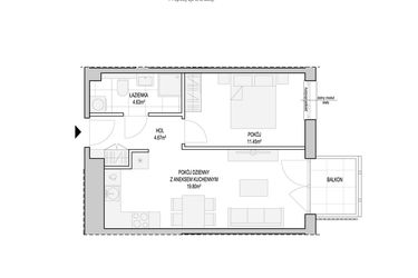 Rzut - Mieszkanie na sprzedaż 2 pokoje o powierzchni 41,86 m² - numer WO/T/13/30 w Wiszące Ogrody