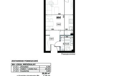 Rzut - Mieszkanie na sprzedaż 1 pokój o powierzchni 28,8 m² - numer M4 w Miejska Premium II