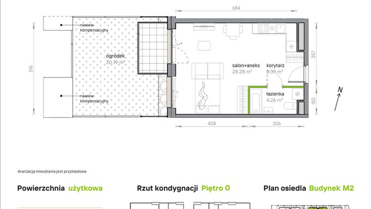 Rzut - Mieszkanie na sprzedaż 1 pokój o powierzchni 35,93 m² - numer M2/1/0/07 w Przy Parku Vita
