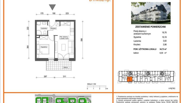 Rzut - Mieszkanie na sprzedaż 2 pokoje o powierzchni 34,73 m² - numer B1/M02/2P w Zielony Brochów 7