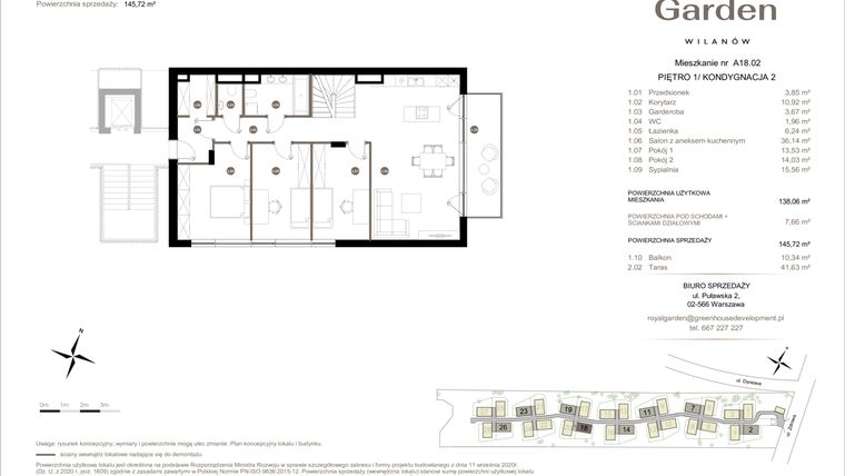 Rzut - Mieszkanie na sprzedaż 5 pokoi o powierzchni 138,06 m² - numer A18.02 w Royal Garden Wilanów Apartamenty