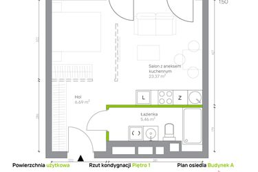 Rzut - Mieszkanie na sprzedaż 1 pokój o powierzchni 35,52 m² - numer A.1.12 w Jesionowa Vita