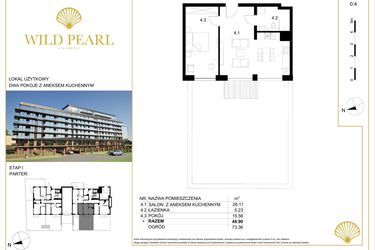 Rzut - Mieszkanie na sprzedaż 2 pokoje o powierzchni 46,9 m² - numer 0.4 w Wild Pearl