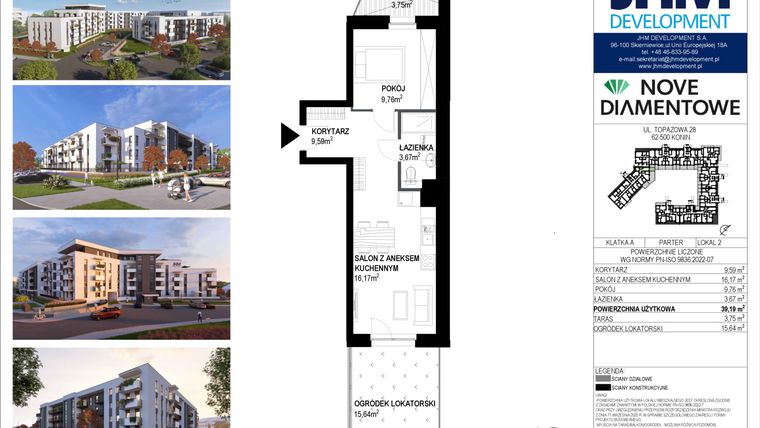 Rzut - Mieszkanie na sprzedaż 2 pokoje o powierzchni 39,19 m² - numer 2 w Nove Diamentowe