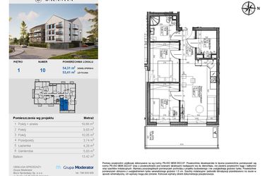 Rzut - Mieszkanie na sprzedaż 3 pokoje o powierzchni 53,41 m² - numer 10 w Balantia