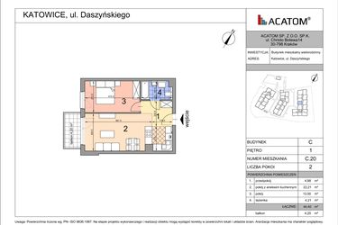 Rzut - Mieszkanie na sprzedaż 2 pokoje o powierzchni 44,39 m² - numer C20 w Daszyńskiego Park