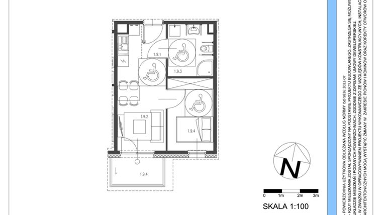 Rzut - Mieszkanie na sprzedaż 2 pokoje o powierzchni 34,96 m² - numer A.9 w Osiedle Telimeny etap III