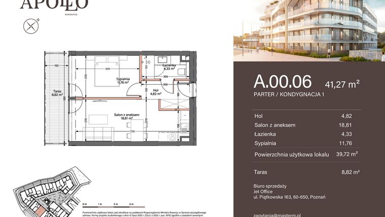 Rzut - Mieszkanie na sprzedaż 2 pokoje o powierzchni 39,72 m² - numer A.0.06 w Apollo Residence