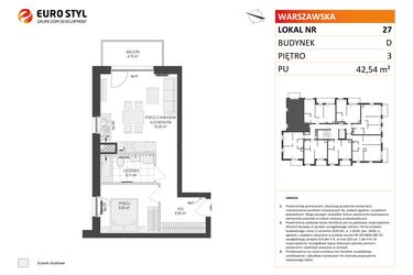 Rzut - Mieszkanie na sprzedaż 2 pokoje o powierzchni 42,54 m² - numer D.27 w Osiedle Warszawska etap II