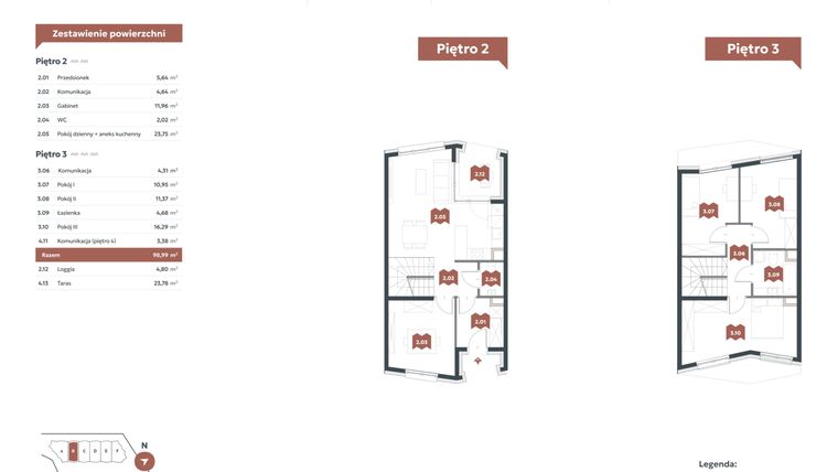 Rzut - Mieszkanie na sprzedaż 5 pokoi o powierzchni 98,99 m² - numer B2 w Familook