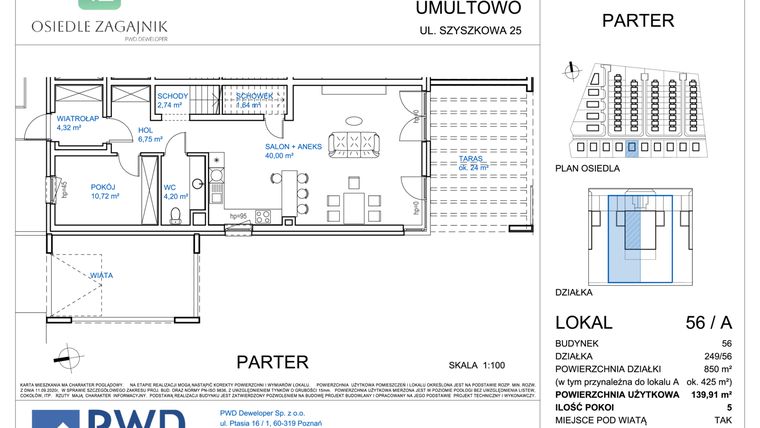 Rzut - Dom na sprzedaż 5 pokoi o powierzchni 139,91 m² - numer 56A w Osiedle Zagajnik etap II - bliźniaki