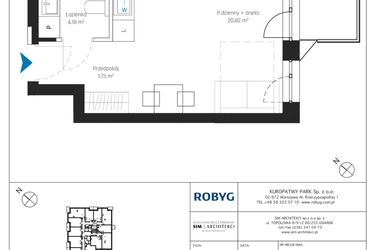 Rzut - Mieszkanie na sprzedaż 1 pokój o powierzchni 26,72 m² - numer A1/3M08 w Sky Point - Apartamenty Inwestycyjne
