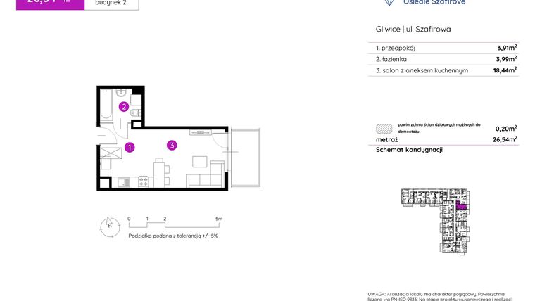 Rzut - Mieszkanie na sprzedaż 1 pokój o powierzchni 26,54 m² - numer 2.A.5.02 w Murapol Osiedle Szafirove II