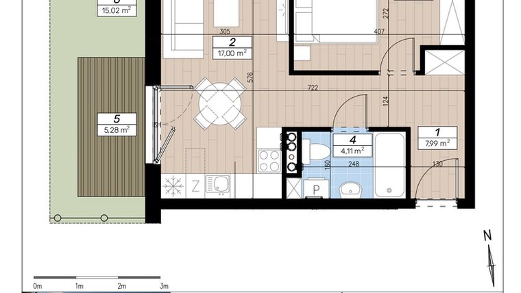 Rzut - Mieszkanie na sprzedaż 2 pokoje o powierzchni 39,44 m² - numer D/0/4 w Limone