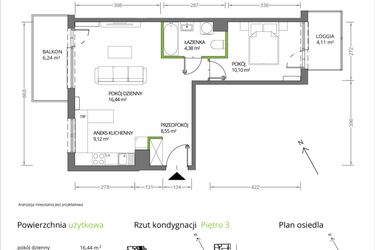 Rzut - Mieszkanie na sprzedaż 2 pokoje o powierzchni 48,43 m² - numer 1/033 w Krakowska Vita
