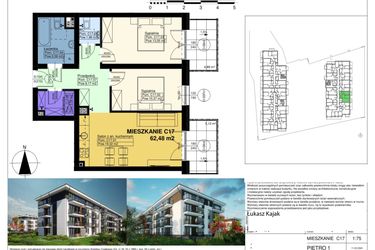 Rzut - Mieszkanie na sprzedaż 3 pokoje o powierzchni 62,48 m² - numer C17 w Duo Park