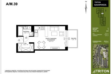 Rzut - Mieszkanie na sprzedaż 1 pokój o powierzchni 28,04 m² - numer A_M39 w Triton Kampinos III