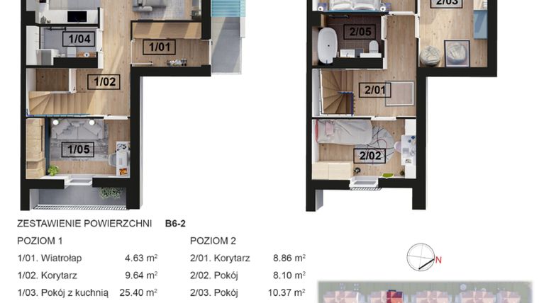 Rzut - Mieszkanie na sprzedaż 5 pokoi o powierzchni 96,6 m² - numer B6-2 w Dębskiego Park