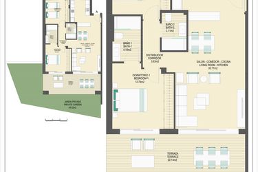 Rzut - Mieszkanie na sprzedaż 3 pokoje o powierzchni 162,4 m² - numer B60A w Arrecife by UrbinCasa