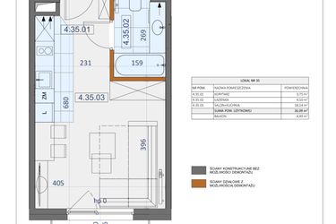 Rzut - Mieszkanie na sprzedaż 1 pokój o powierzchni 26,09 m² - numer 35 w Osiedle Zycha