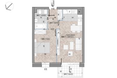 Rzut - Mieszkanie na sprzedaż 2 pokoje o powierzchni 39,93 m² - numer 7 w Kamienica przy Ciepłej
