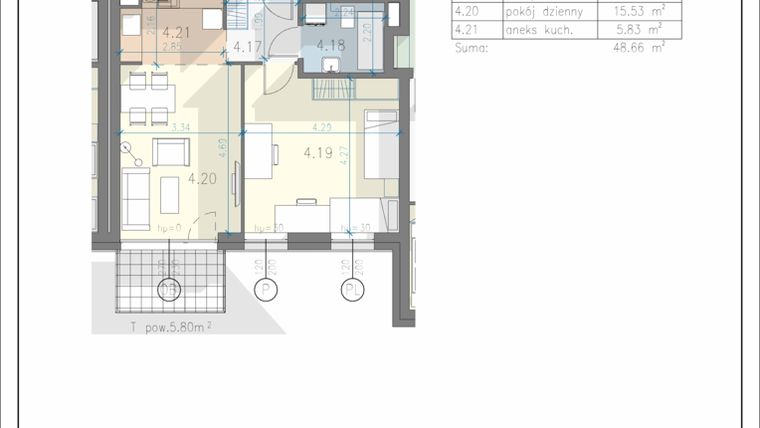 Rzut - Mieszkanie na sprzedaż 2 pokoje o powierzchni 48,66 m² - numer 27 w Residence Przewóz 41
