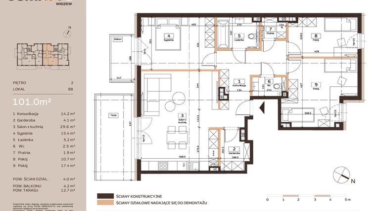 Rzut - Mieszkanie na sprzedaż 4 pokoje o powierzchni 101 m² - numer B8 w Domkove Widzew