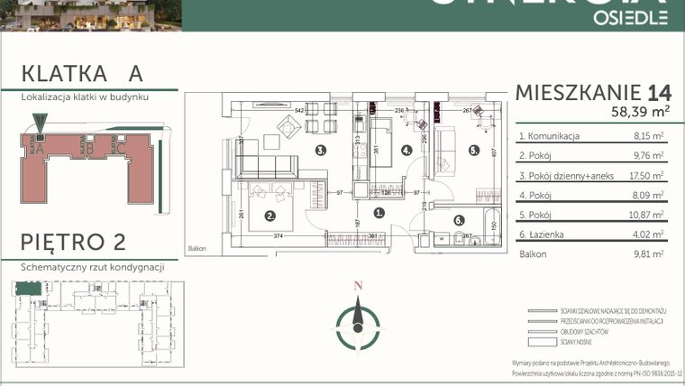 Rzut - Mieszkanie na sprzedaż 4 pokoje o powierzchni 58,39 m² - numer M14 w SYNERGIA