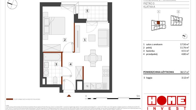 Rzut - Mieszkanie na sprzedaż 2 pokoje o powierzchni 38,57 m² - numer WS-L-A031 w Warszawski Świt etap XII