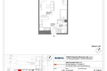 Rzut - Mieszkanie na sprzedaż 1 pokój o powierzchni 36,02 m² - numer E.1M13 w Nowa Wałowa bud. E