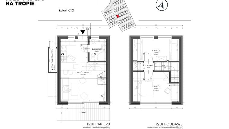 Rzut - Dom na sprzedaż 3 pokoje o powierzchni 49,8 m² - numer C10 w Sea House Wicie