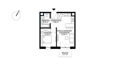 Rzut - Mieszkanie na sprzedaż 2 pokoje o powierzchni 36,81 m² - numer M62 w KWADRAT etap 2