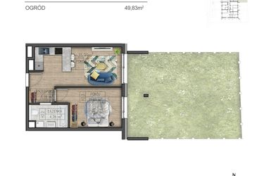 Rzut - Mieszkanie na sprzedaż 2 pokoje o powierzchni 35,99 m² - numer H2 w Osiedle Parkowe