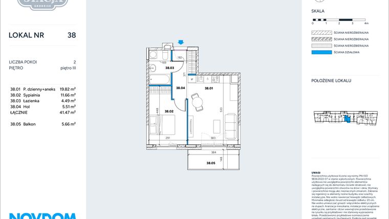 Rzut - Mieszkanie na sprzedaż 2 pokoje o powierzchni 41,47 m² - numer 38 w Stacja Grodzisk