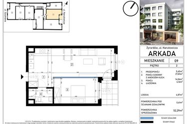 Rzut - Mieszkanie na sprzedaż 2 pokoje o powierzchni 52,29 m² - numer 9 w N15