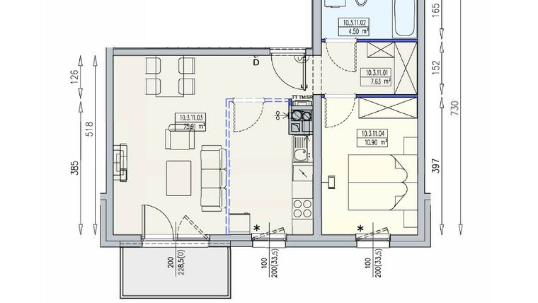 Rzut - Mieszkanie na sprzedaż 2 pokoje o powierzchni 48,95 m² - numer K2 10/3/11/2k w Południk 17 - budynek K2