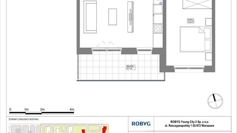 Rzut - Mieszkanie na sprzedaż 2 pokoje o powierzchni 52,13 m² - numer MLAAB/B/3/1 w Metro Life Apartamenty